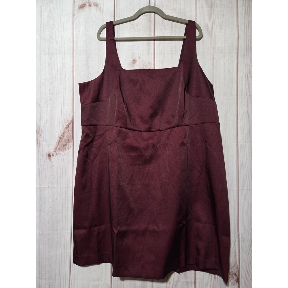 A New Day Burgundy Satin Square Neck‎ Sleeveless Mini Dress Size 20